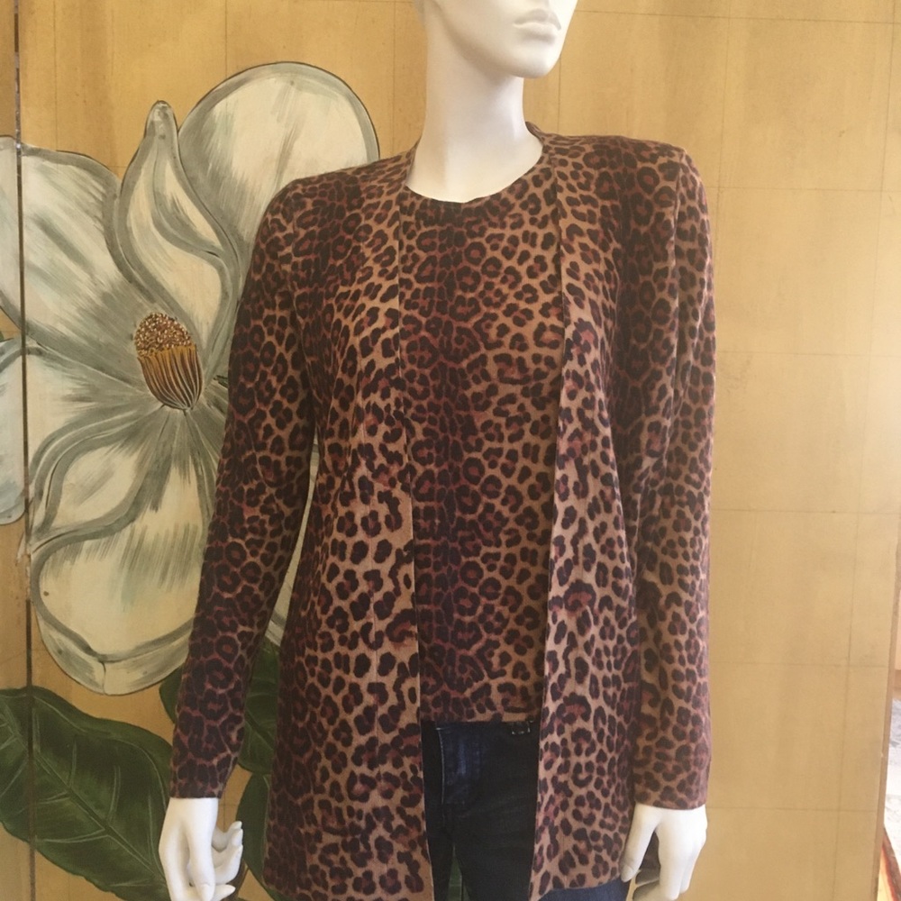 Sutton Cashmere cardigan animal cheetah print new with tags